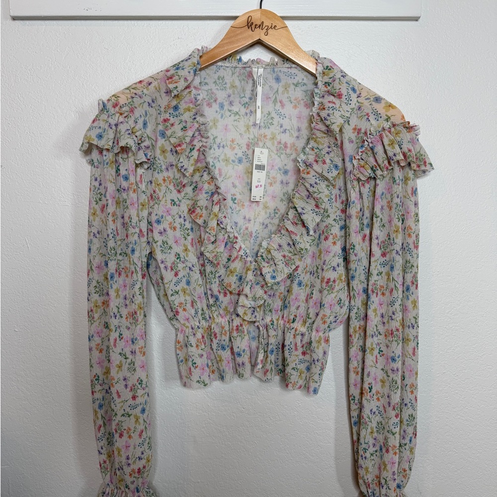 Ruffled Floral Blouse - Multicolor